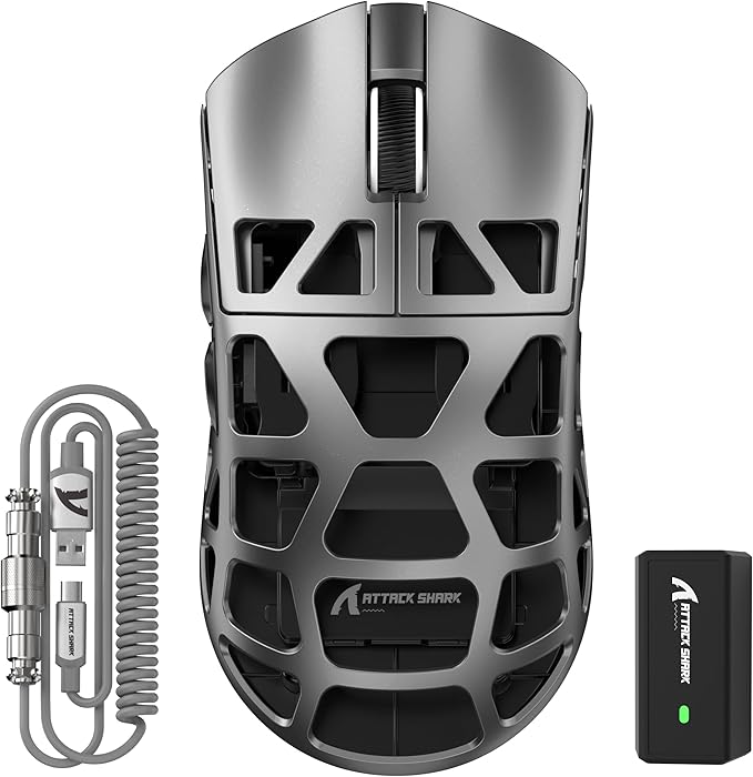 FELICON x Attack Shark R3 Magnesium Alloy Wireless Gaming Mouse, 46g Ultra-Lightweight Skeletal Shell, PAW3395 26K DPI, 8K Polling, Tri-Mode 2.4G/BT/Wired, for PC Mac Laptop - Gray