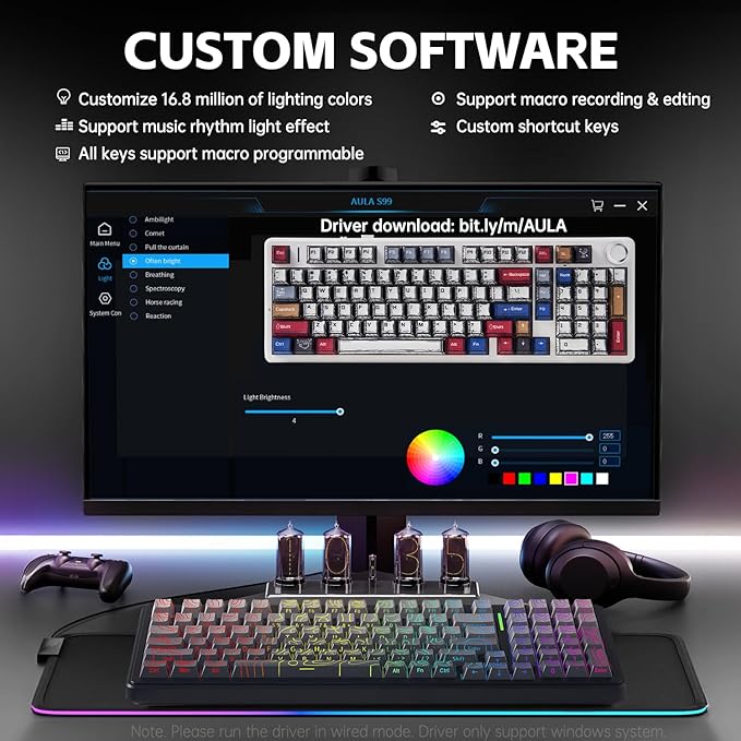 Aula F99 Keyboard Gaming Wireless Mechanical Keyboards Computer Bluetooth Creamy Keyboard Full Size Hot Swappable Custom RGB Backlit with 8000mAh Battery, Tri-Mode BT5.0/2.4GHz/USB-C (Gradient Grey)
