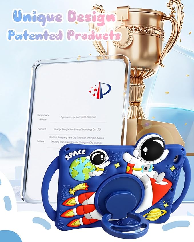 Boaretiu Kids Case for iPad mini 4/mini 5 Generation 7.9 Inch - Cute Cartoon Astronaut Spaceship Silicone Case with Strap & Rotating Stand Soft 3D Tablet Cover for Boys Teens
