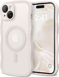 CAPRARO Cute for iPhone 15 Plus Case, Compatible with MagSafe, [Curly Wave Edge] [Full Camera Protection] [14 FT Drop Protection] Magnetic Phone Case for 15 Plus 6.7 Inch, Stone