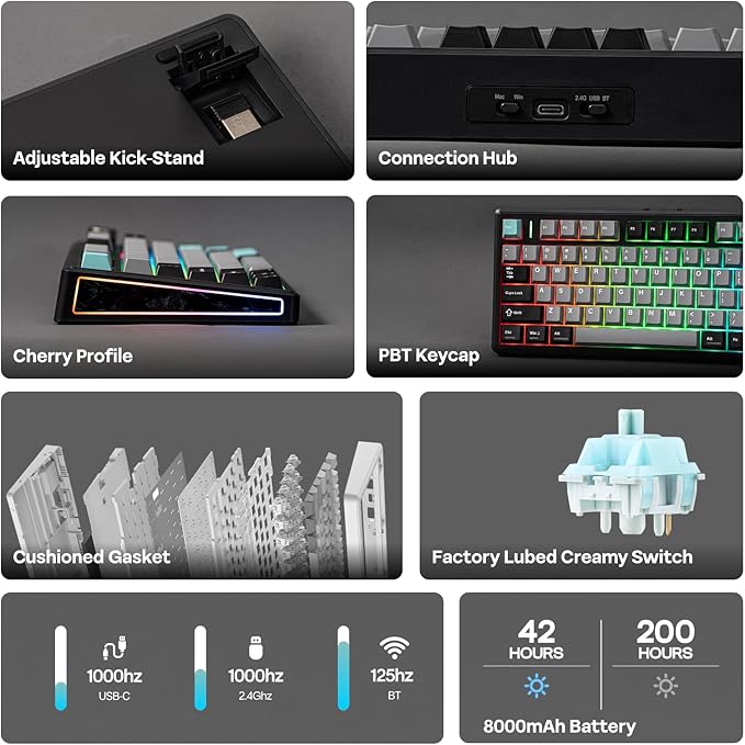 EPOMAKER TH80 V2 75% Wireless Mechanical Keyboard with Metal Knob, 8000mAh, 2.4Ghz/BT/USB-C, RGB, Hot Swap, Custom Driver, PBT Keycap, Wireless Gaming Keyboard for PC/Mac (Black, Creamy Jade)