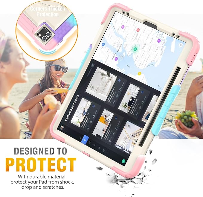 HXCASEAC Case for iPad Pro 12.9 Case (6th 5th 4th 3rd Generation), Shockproof Design | Pencil Holder | Hand Strap | Screen Protector | Heavy Duty Protective iPad 12.9 inch 2022/2021/2020/2018 - Pink