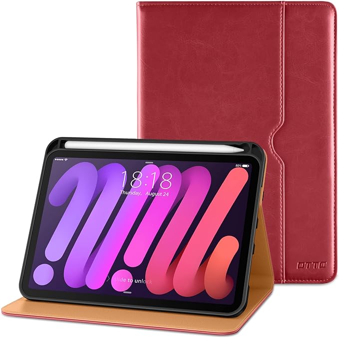 DTTO for iPad Mini 7th (A17 Pro) 2024/iPad Mini 6th Generation Case 2021 8.3 Inch, Premium Leather Business Folio Stand Cover for Mini 7/6 with Pencil Holder-Multiple Viewing Angles, Red
