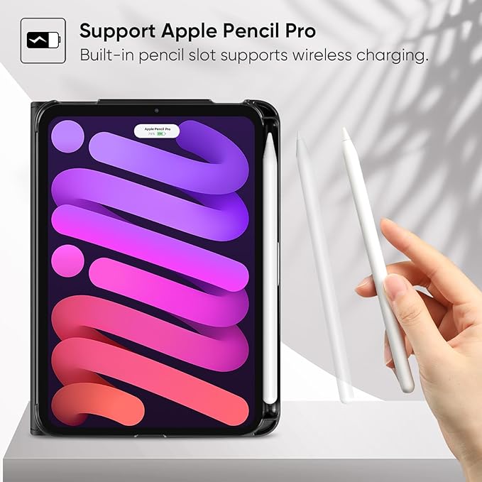 Fintie Folio Case for iPad Mini 7 (A17 Pro, 7th Generation) 2024 / iPad Mini 6 (6th Gen) 8.3 Inch, Multi-Angle Smart Stand Cover with Pencil Holder & Pocket, Auto Sleep/Wake, Black