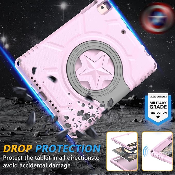 Kids Case for iPad 5th/6th Generation 9.7-inch 2017/2018 Release, Lainergie iPad Air 2 Case with Screen Protector, iPad Pro 9.7 Protective Cover Lightweight Shockproof with Handle Stand, Light Pink
