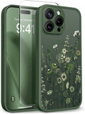 GVIEWIN for iPhone 15 Pro Case Compatible with MagSafe, [Military Grade Protection] [Screen Protector] Full Camera Protection Floral Translucent Women Magnetic Phone Case, Floratopia/Forest Green