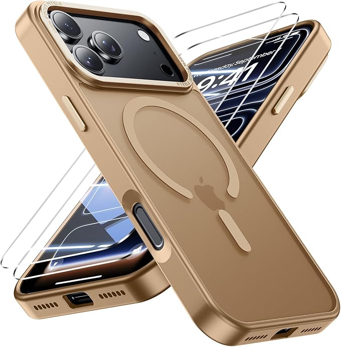 for iPhone 17 Pro Case with 2X Screen Protectors [Compatible with MagSafe] Military Grade Drop Protection Skin Feeling Cover Shockproof Slim Fit iPhone 17 Pro Phone Case 6.3 inch,Brown