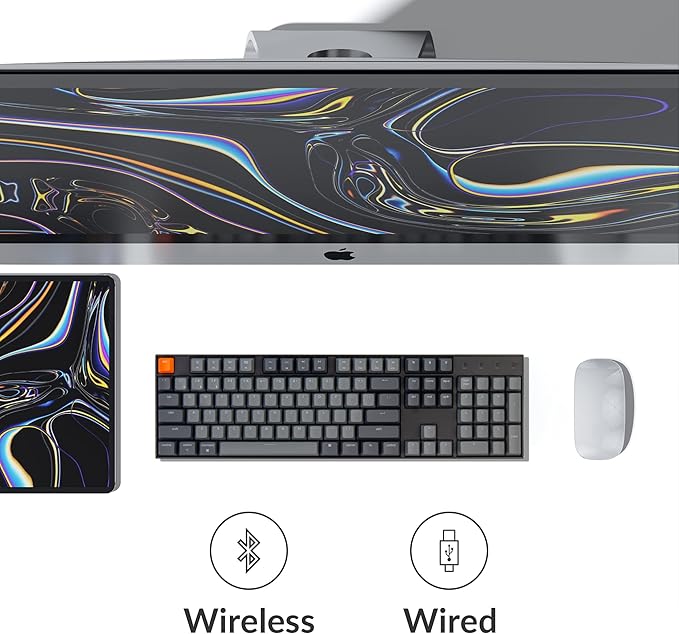 Keychron K10 Full Size Layout RGB Backlit Hot-Swappable Mechanical Gaming Keyboard for Mac Windows, Multitasking 104-Key Bluetooth Wireless/USB Wired Computer Keyboard with Keychron Super Red Switch