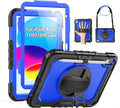 SEYMAC Case for iPad (A16) 11th/10th Generation 2025/2022 (11″/10.9″), Heavy Duty Full-Body Shockproof Protective Case with Screen Protector, Rotating Stand, Hand/Shoulder Strap, Black/Dark Blue