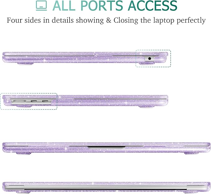 May Chen Case for MacBook Air 13/13.6-inch (M5/M4/M3/M2, 2022-2026 Models A3449 A3240 A3113 A2681), Lightweight | Closes Seamlessly | Ideal for Work Hard Shell Case, Purple Glitter