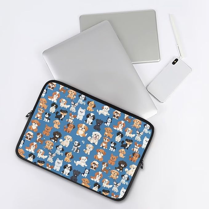 Puppy Dog Laptop Sleeve for Women Teen Girls 13inch Laptop Protector with Multiple Uses Lightweight Computer Sleeve Cute Tablet Bag Laptop Carrying Case Blue
