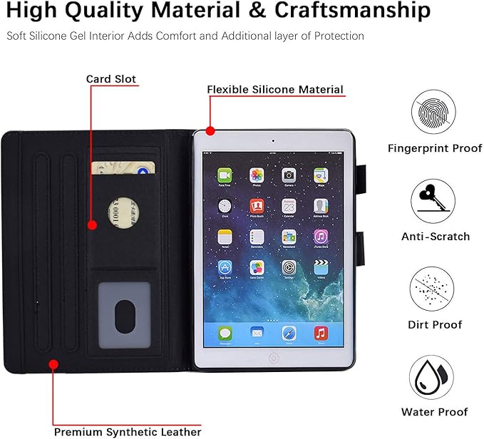 for iPad 9.7 Inch Case iPad 6th/5th Generation Case 2018 2017, PU Leather Folio Stand Cute Cover for iPad 9.7 inch/iPad Pro 9.7/iPad Air 2/iPad Air 1, Auto Sleep/Wake, Flowers