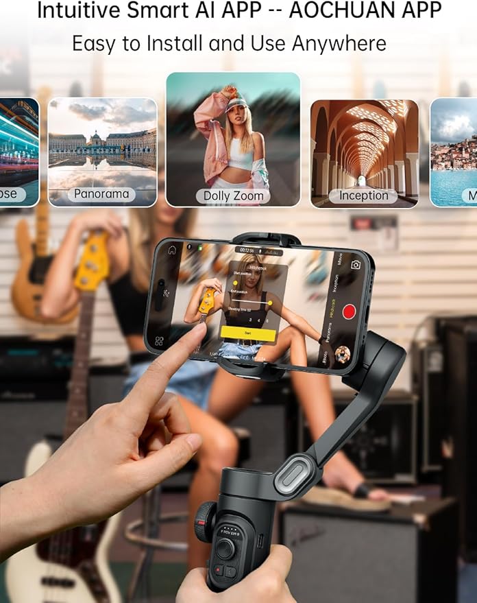 AOCHUAN Phone Gimbal Stabilizer, 3-Axis Smartphone Foldable Handheld Gimbal for iPhone with Focus Wheel, TikTok/YouTube Vlog Stabilizer for iPhone 17/16/15/14/13 Pro Max & Android – Smart XE