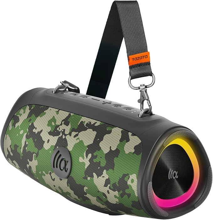 TAZATA Portable Bluetooth Speaker 60W RMS,90W Peak Loud Subwoofer Wireless Stereo with HD Sound,8H Playtime IPX7 Waterproof for Party cmaping Beach