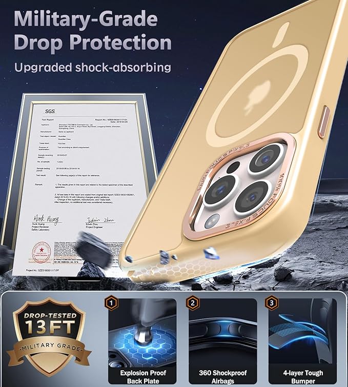 Newfuture Designed for iPhone 13 Pro Max Case with Magnetic [13 FT Military Drop Protection] [Compatible with Magsafe] Slim Translucent Matte Shockproof with Anti-Fingerprint Phone Case, Creamy Yellow