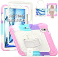 HXCASEAC Shockproof Case for iPad Air 11 inch M4 M3 M2 (2026 2025 2024), Full Body Protective with Pencil Holder, Built-in Screen Protector, Rotating Stand, Hand Strap, for iPad Air 11 Case (Pink)