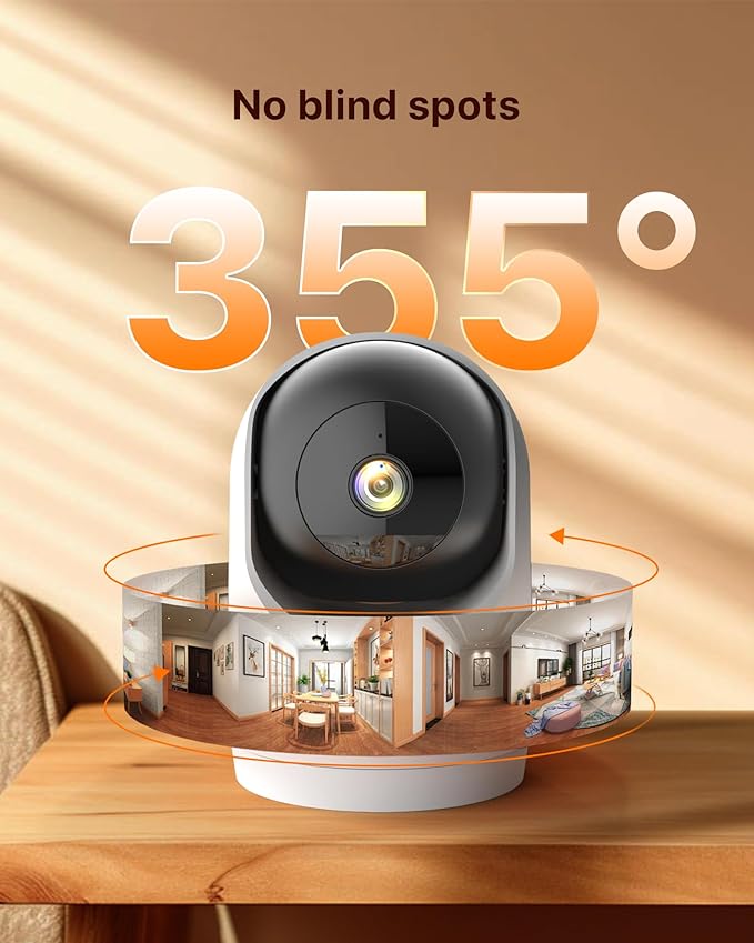 Tenda 2K Indoor Security Camera for Baby Monitor, 360°Pet/Dog Camera for Home Security, 2-Way Audio, Motion Detection, Night Vision, 24/7 Cloud & SD Card Storage (CP3-V3.0 with 64GB SD Card)
