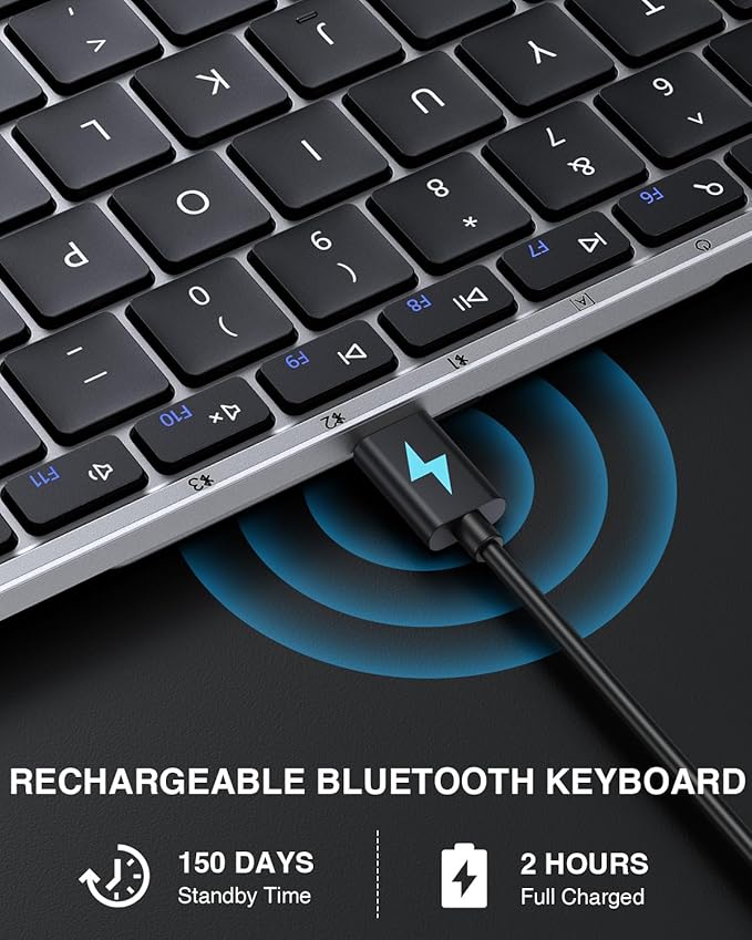 ProtoArc Foldable Bluetooth Keyboard, XK01 Full-Size Portable Keyboard for Travel, 105 Keys, 0.65" Keycaps, Multi-Device Sync for iPad Tablet Smartphone Laptop PC Windows iOS Android, Black Silver