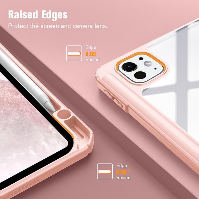Fintie Hybrid Slim Case for iPad Pro 11-inch (M5) 2025 / (M4) 2024 - [Built-in Pencil Holder] Shockproof Protective Cover with Clear Transparent Back Shell, Rose Gold