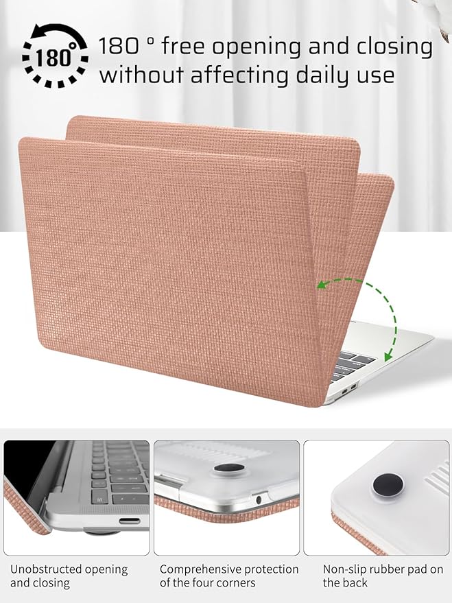 Seorsok Compatible with MacBook Air 13 Inch Case2022 2021 2020 2019 2018 Release A1932 A2179 M1 A2337,Elegant Leather Plastic Hard Shell Case with Transparent Keyboard Cover,Reddish No Logo Cutout