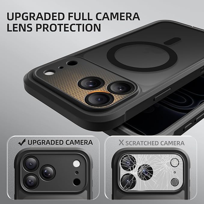 BERFY for iPhone 17 Pro Case, Compatible with MagSafe, Built-in Privacy Screen Protector, Camera Protection, Shockproof Full Body Phone Case 6.3", Translucent Black