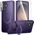 360°Ring Stand for Samsung Galaxy S26 Plus Case with 1X Screen Protector +1X Camera Cover,Fit for MagSafe, Translucent Matte Cover & Scratch-Resistant Back Cover for Galaxy S26 Plus 6.7", Purple