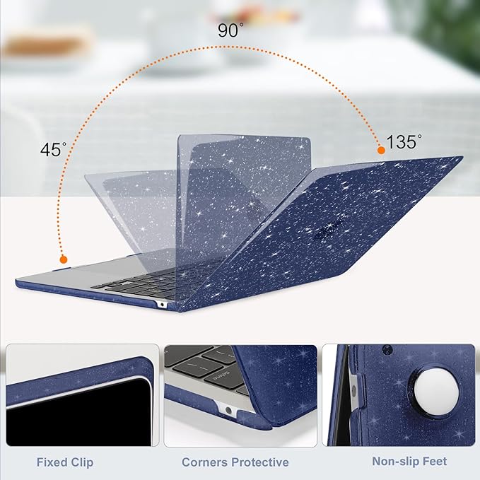 MOSISO Glitter Cover Compatible with MacBook Air 13 inch Case M5 2026 M4 2025 M3 M2 2024-2022 A3449 A3240 A3113 A2681, 4 in 1 Kit Bling Sparkly Hard Shell for MacBook Air 13.6 inch Case, Navy Blue