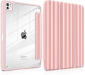 Case for iPad Pro 11 Inch (M5 2025 M4 2024) – [Built-in Pencil Holder], Shockproof & Stylish, Clear Hard Back + Soft TPU Edge, Magnetic Trifold Stand, Auto Wake/Sleep, Pink Stripes
