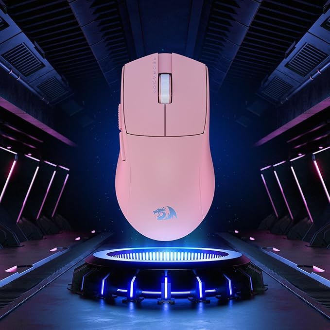 Redragon M916 PRO 3-Mode Wireless Gaming Mouse, 55G Ultra-Light 26K DPI Mouse w/Ergonomic Natural Grip Build, Full Programmable Buttons, Software Supports DIY Keybinds & DPI (1K Hz, Pink)