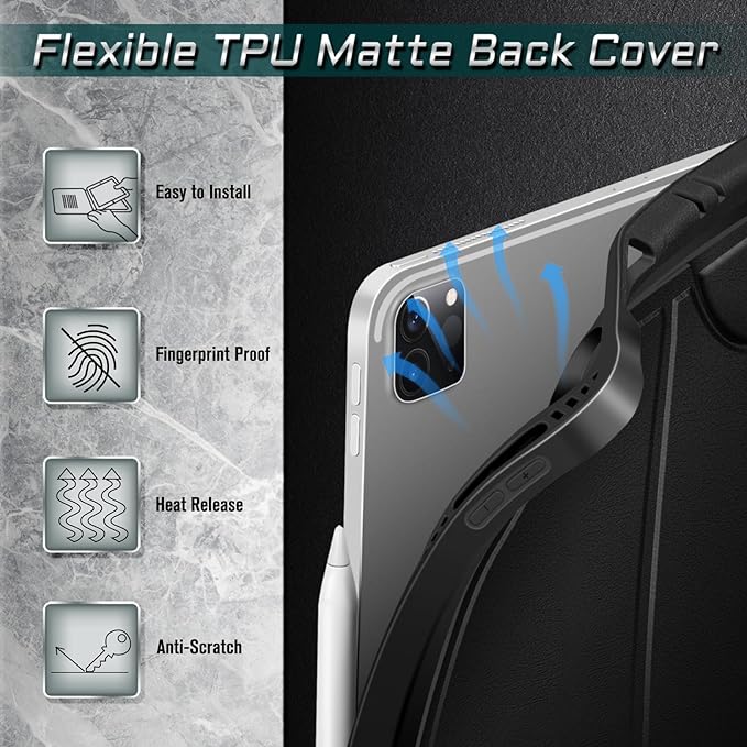 CaseBot Magnetic Case for iPad Pro 12.9-inch 6th Generation 2022, Multiple Angle Shockproof Rugged Stand Case, Soft TPU Back Cover w/Pencil Holder, Also Fit iPad Pro 12.9" 5th/4th/3rd Gen, Black