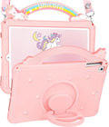 Wazzasoft iPad Case for 6th/5th Generation (2018/2017), Air 1st/2nd Gen, Pro 9.7 (2016) - Girls Girly Cute Cartoon Kawaii Design Silicone Cover With Rotating Stand & Strap