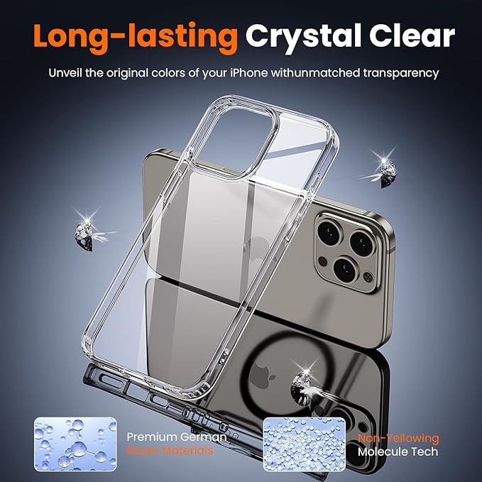toushion 3 in 1 for iPhone 15 Pro Case Clear,[Yellowing-Resistant Acrylic Back] Screen Protector *1 & Camera Lens Protector*1, Shockproof for iPhone 15 Pro Phone Case 6.1 inch Clear