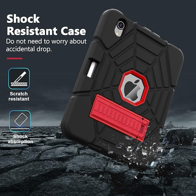 Grifobes Case for iPad mini 7th 2024 (A17 Pro) / Mini 6th Generation 2021 8.3", Heavy Duty Shockproof Cover with Pencil Holder Stand, for i Pad Mini 7/6 Gen 8.3 inch Case (Black+Red+Red)