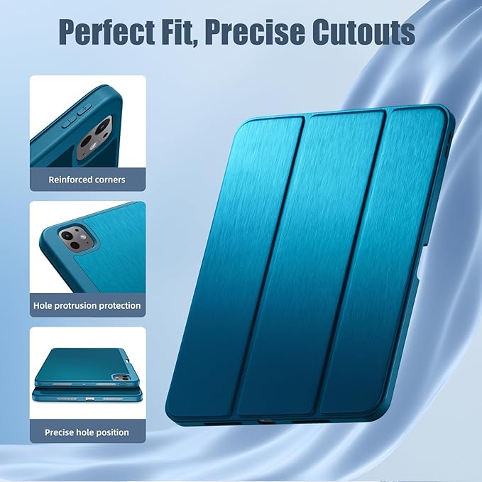 Kidopire New Compatible with iPad Pro 11 Inch Case (M4 2024/M5 2025) with Pencil Holder, Smart Cover with Protective Trifold Stand & Soft TPU Back, Auto Wake/Sleep, Support Pencil Pro, Peacock Blue