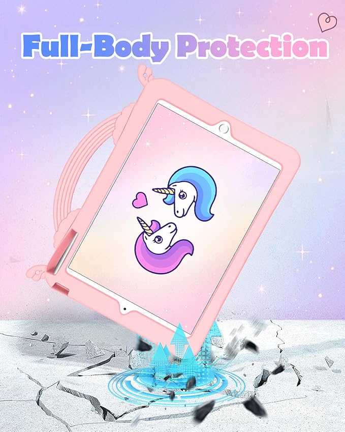 Uppuppy for iPad 5th/6th Generation Case 9.7 Inch - Air 1st/2nd Cute Girls Kawaii Girly 3D Cartoon Teen Case with Rotating Stand & Strap Soft Silicone PK Unicorn Cover for iPad Pro 9.7 Inch Funda