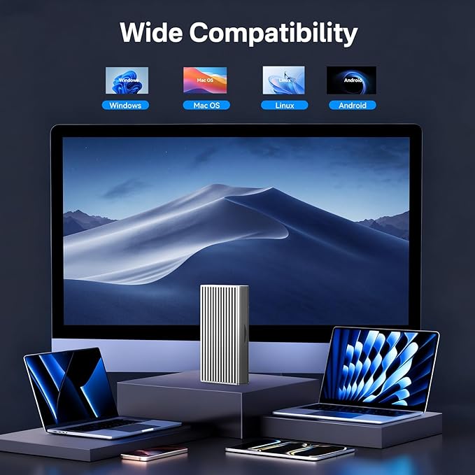 ANYOYO NVMe M.2 SSD Enclosure, 40Gbps NVMe Enclosure Up to 8TB SSD, Tool-Free Aluminum Case with Triple Fins Heat Dissipation, Compatible with Thunderbolt 3/4 & USB4/3.2/3.1/3.0/2.0 M1 M2 Pro/Max