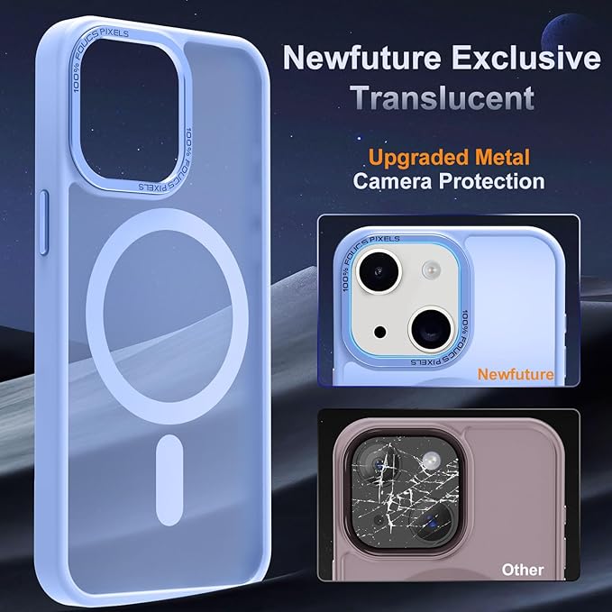 Newfuture Magnetic for iPhone 15 Case [Compatible with Magsafe] [Military Grade Drop Protection] Translucent Matte Anti-Fingerprint Shockproof Phone Case for iPhone 15 6.1 inch, Blue