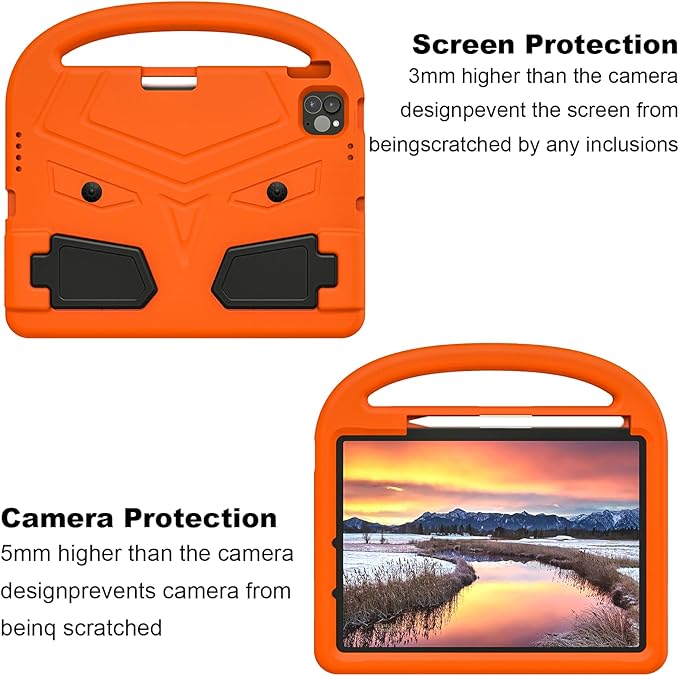 Kids Case for Apple iPad Air 11-inch M3 (2025) /M2 (2024) with Pencil Holder/Handle/Kickstand Lightweight Soft EVA Foam Shockproof Stand Tablet Cover for iPad Air 11" M3/M2, Orange Bird