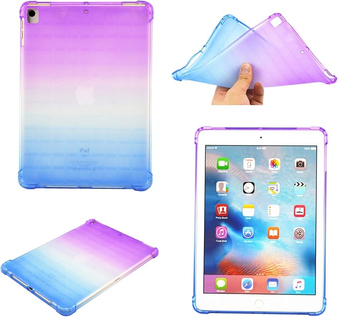 for Apple iPad 9th/8th/7th Generation Case 10.2 inch (2021/2020/2019),Slim Lightweight Translucent Clear Soft TPU Back Shockproof Cover Silicone Corner Protective Tablet Shell, Purple & Blue