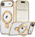Compatible with iPhone 17 Air Case with Invisible Magnetic Ring Stand [Compatible with Mag-Safe] [Full Camera Lens Protector] Plating Clear Phone Case for iPhone 17 Air 6.5", Gold