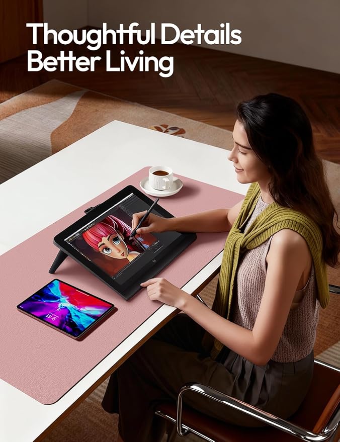 YSAGi Leather Desk Protector, Office Mat, Large Mouse Mat, Non-Slip PU Leather Blotter, Laptop Desk, Waterproof Writing Pad for Office and Home (Pale Mauve, 35.4" x 17")