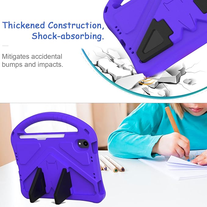Light Weight Shock Proof EVA Foam Rugged Handle Stand Kids Friendly Anti-Slip Grip Protective Case for iPad Mini 7 (2024) & 6th Generation, Purple