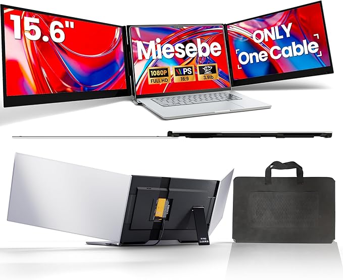 Laptop Screen Extender Triple Monitor, 15.6" FHD 1080P USB-C One Cable Plug n Play Portable Monitor for Laptops 13-17", 0.16" Ultra-Slim Travel Monitor for Mac/Win/Android (Driver Required)