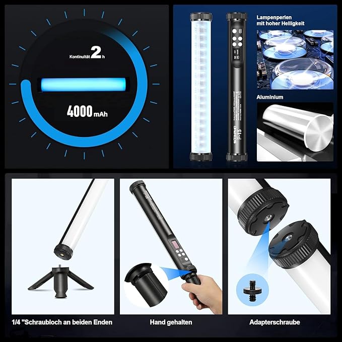 Soonpho RGB LED Video Light Wand Stick,360° Full RGB Magnetic Tube Light,3200K~8500K,Rechargeable 4000mAh Battery for Photography YouTube Vlog