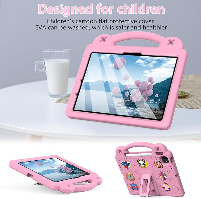 Dteck for iPad Air 6th Gen 11 Inch Case 2024,iPad Pro 11 Inch Case 2024 5th Gen(M4),Cartoon Panda Shockproof Rugged Lightweight Convertible Stand Kids Friendly Tablet Case with Handles,Pink