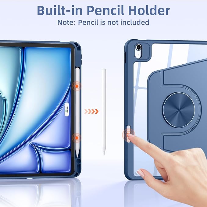 Wenlaty for iPad Air 11 inch Case (M4/M3/M2) & Air 5th/4th Gen Case 10.9 inch, for iPad Pro 11 inch 4/3/2/1 Gen,360° Rotating Cover, Detachable Magnetic Back,Pencil Holder,Auto Sleep/Wake,Sea Blue
