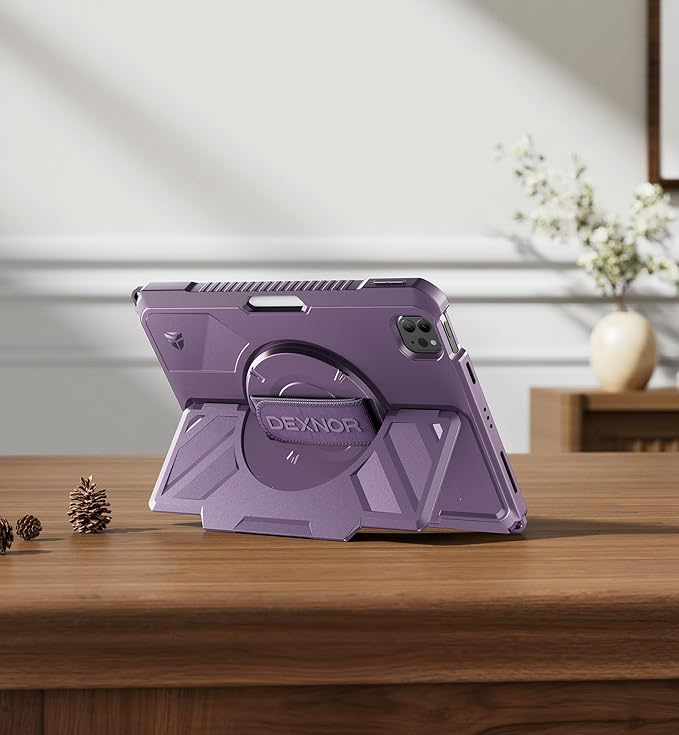Dexnor Case for iPad Pro 11 inch 4th/3rd/2nd/1st Gen (2022/2021/2020/2018),Rugged Protective Case with 360° Rotating Hand Strap & Stand & Screen Protector&Pencil Holder Shockproof Bumper Cover,Purple