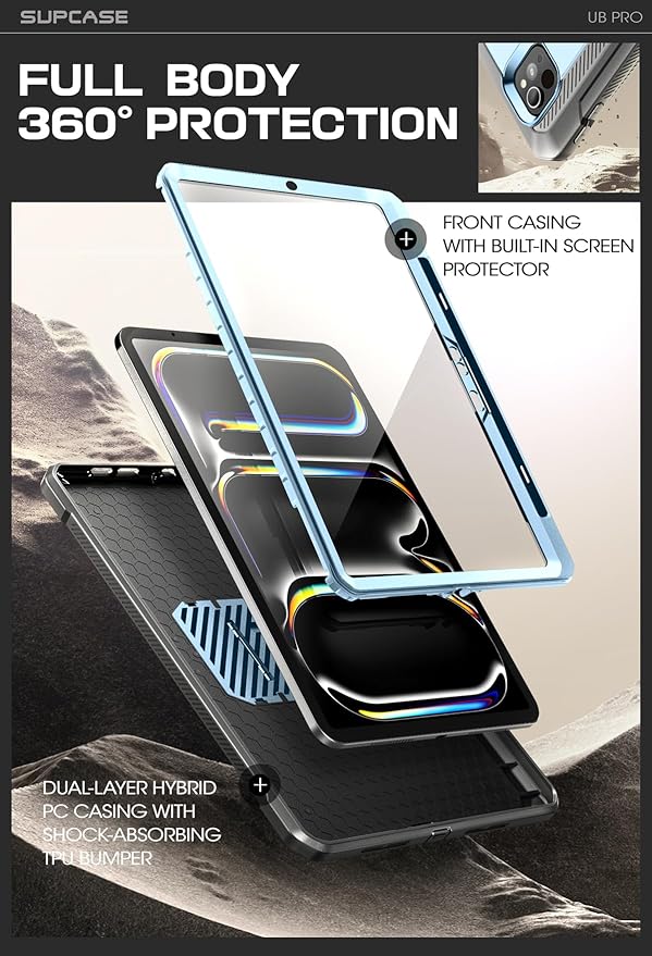 SUPCASE for iPad Pro 13 Inch Case M5/M4 (2025/2024) with Pencil Holder (Unicorn Beetle Pro), [Built-in Screen Protector & Stand] Full-Body Rugged Cover for iPad Pro 13 '' M5/M4, Arctic