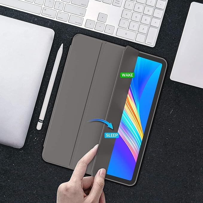 iMieet Case for iPad Pro 11 Inch (M5) 2025 /(M4) 2024 5th Gen, Trifold Stand Smart Cover with Pencil Holder and Soft TPU Back, Auto Wake/Sleep (Space Gray)