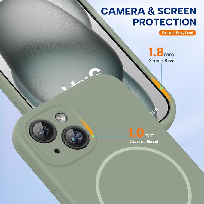 Miracase Magnetic for iPhone 15 Plus Case, [Soft Anti-Scratch Microfiber Lining], Compatible with MagSafe, Liquid Silicone Shockproof Drop Protection Phone Case for 15 Plus, Patina Green